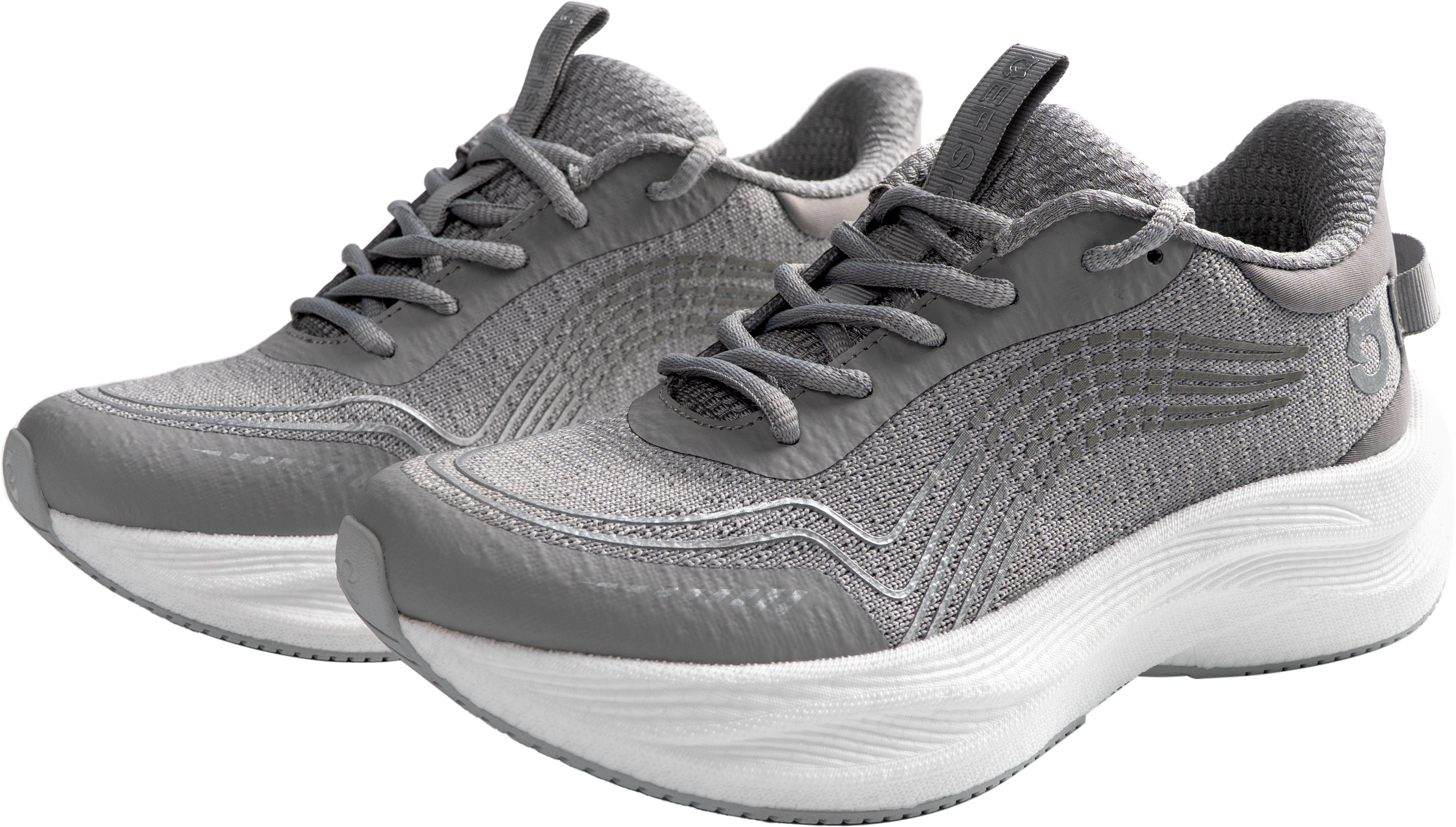 Gray EFISIO Airfoil II Athletic Shoes with white soles on a white background