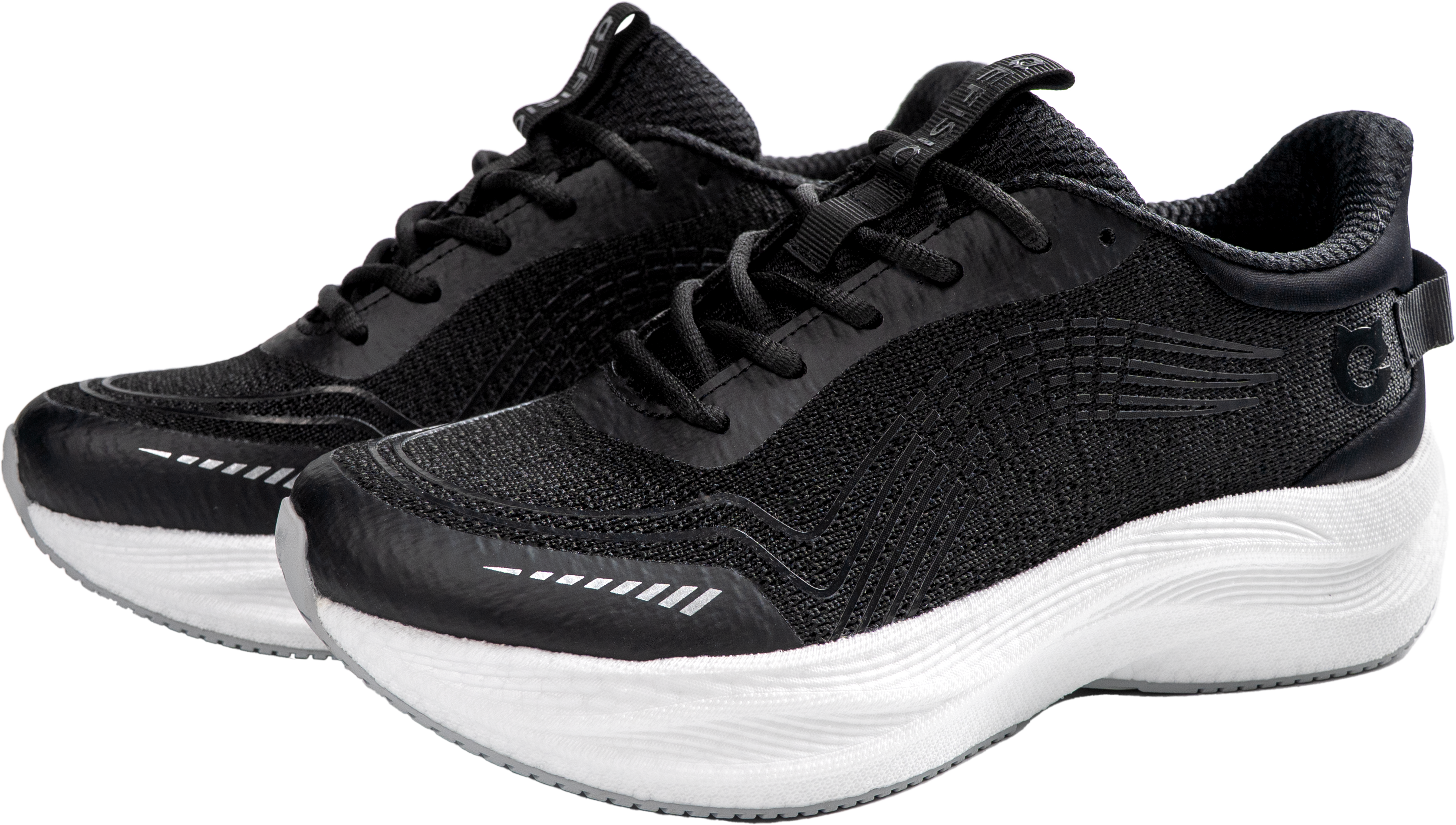 Black EFISIO Airfoil II Athletic Shoes with white soles on a white background