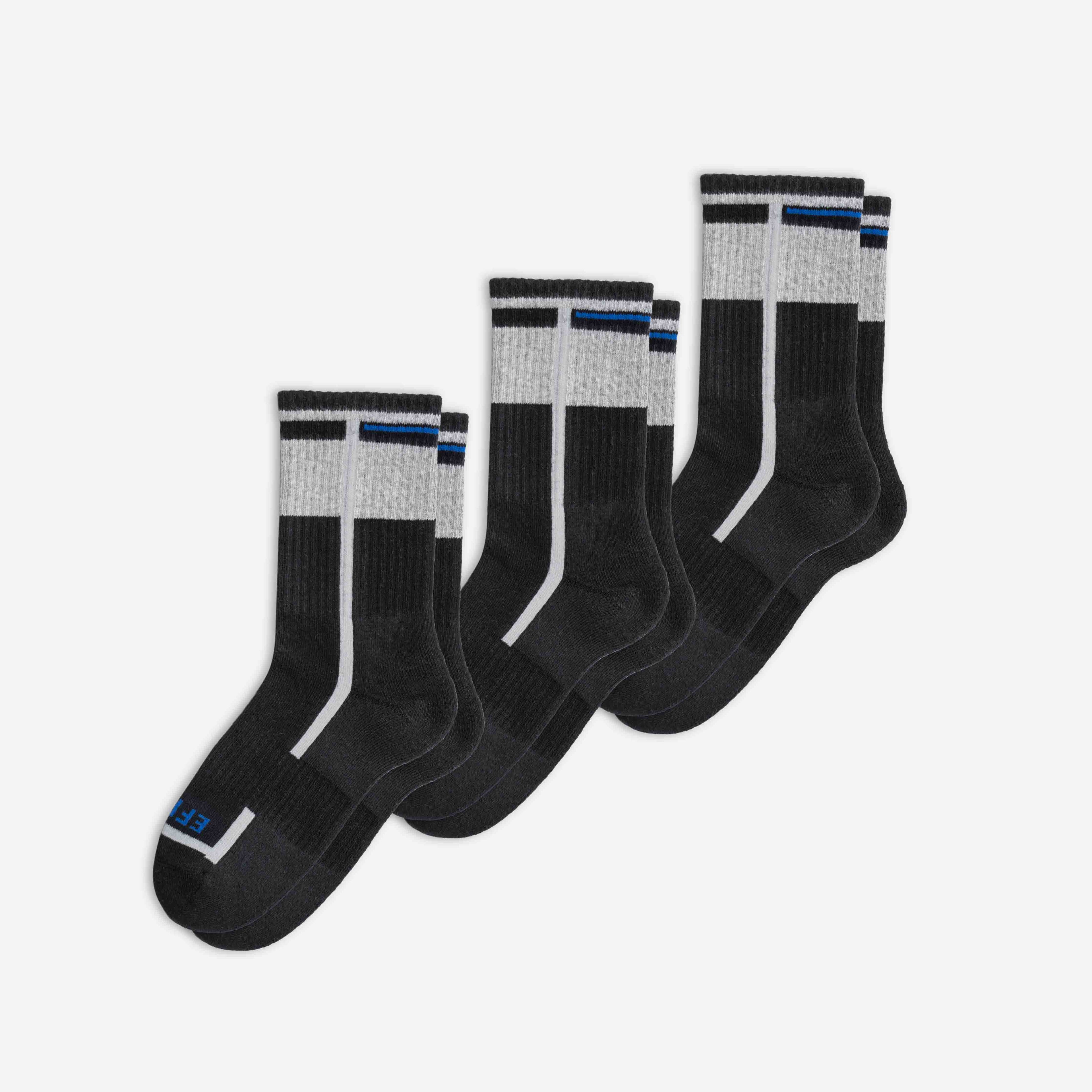Set of black and gray EFISIO All-Day Running Socks with white stripes on a white background