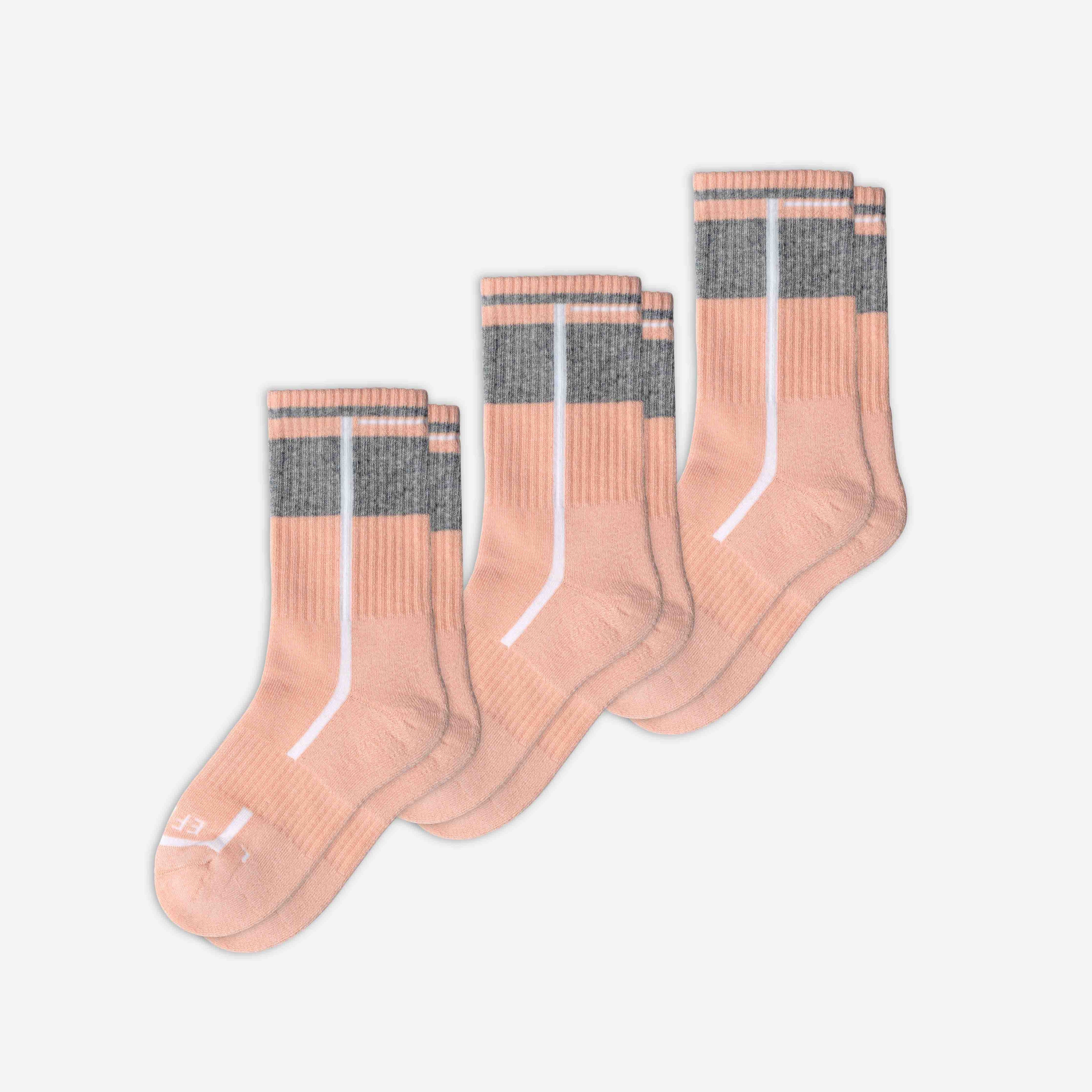 Set of three pairs of pink EFISIO All-Day Running Socks with gray and white accents on a white background