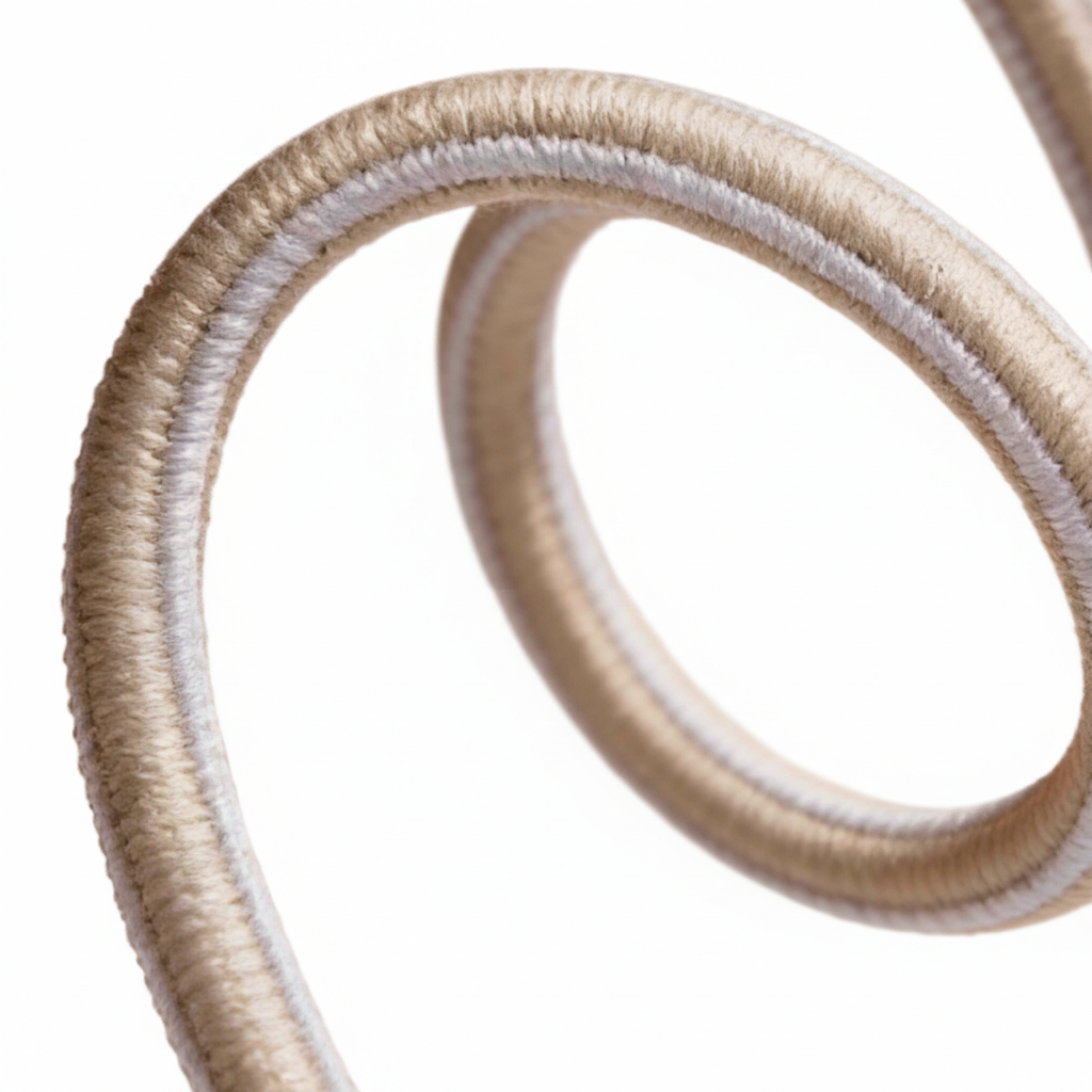 Close-up of beige and white EFISIO Elastic Shoelaces on a white background