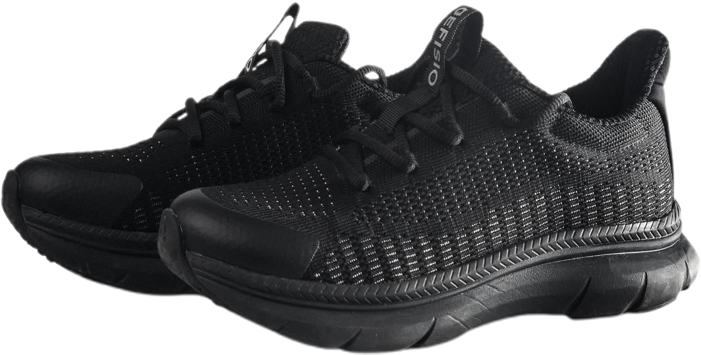 EFISIO Flying III Athletic Black shoes with white accents on a white background