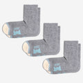 Three pairs of gray EFISIO Merino Wool Crew socks with blue accents and 'EFISIO' branding on a white background.