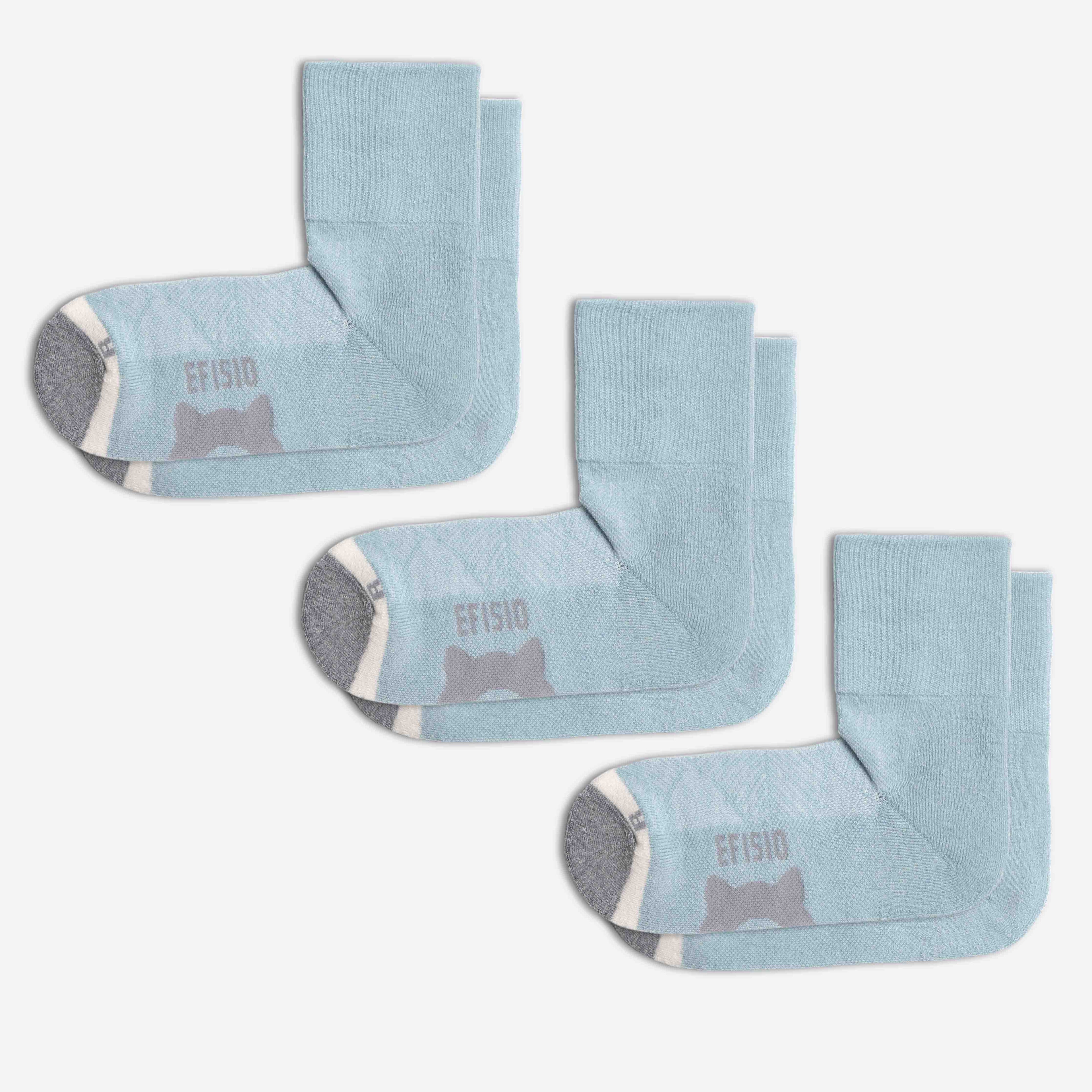 Set of light blue EFISIO Merino Wool Crew socks with gray accents on a white background