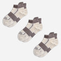 Three pairs of white EFISIO Merino Wool Tab socks with gray accents on a white background